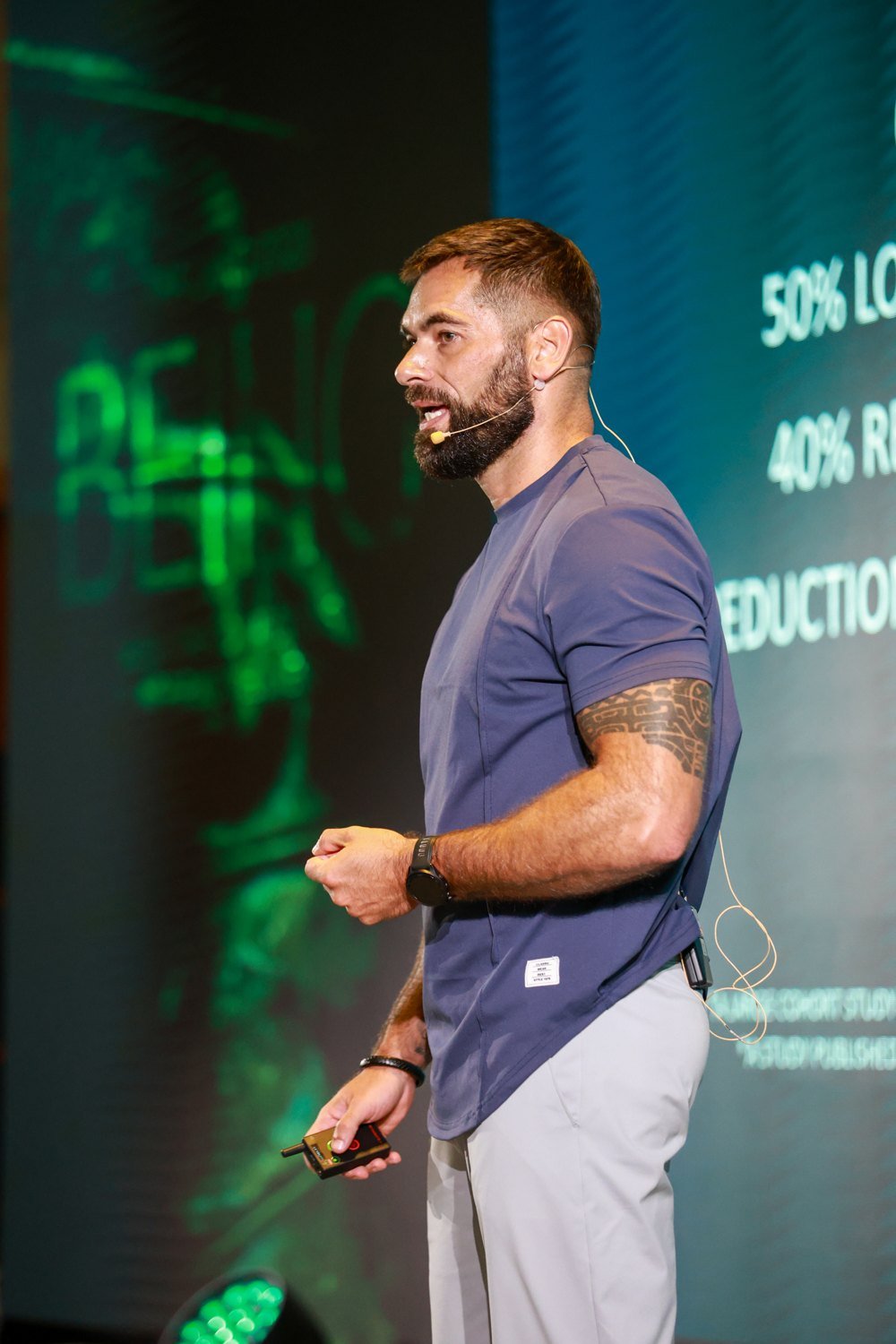 Steven giving a presentation with a headset microphone